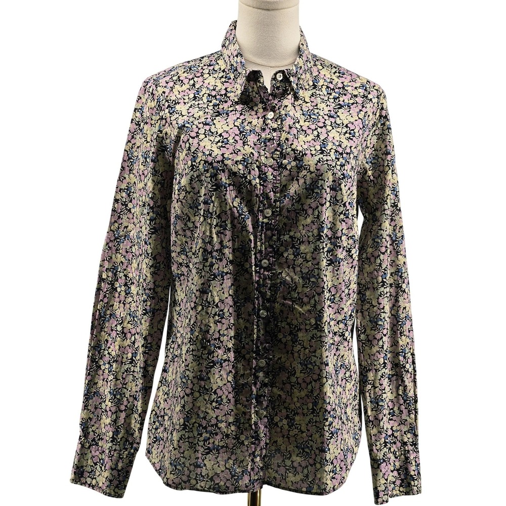 J.CREW Button-Up Shirt Womens 8 Blue Floral 100% Cotton Classic Fit Casual